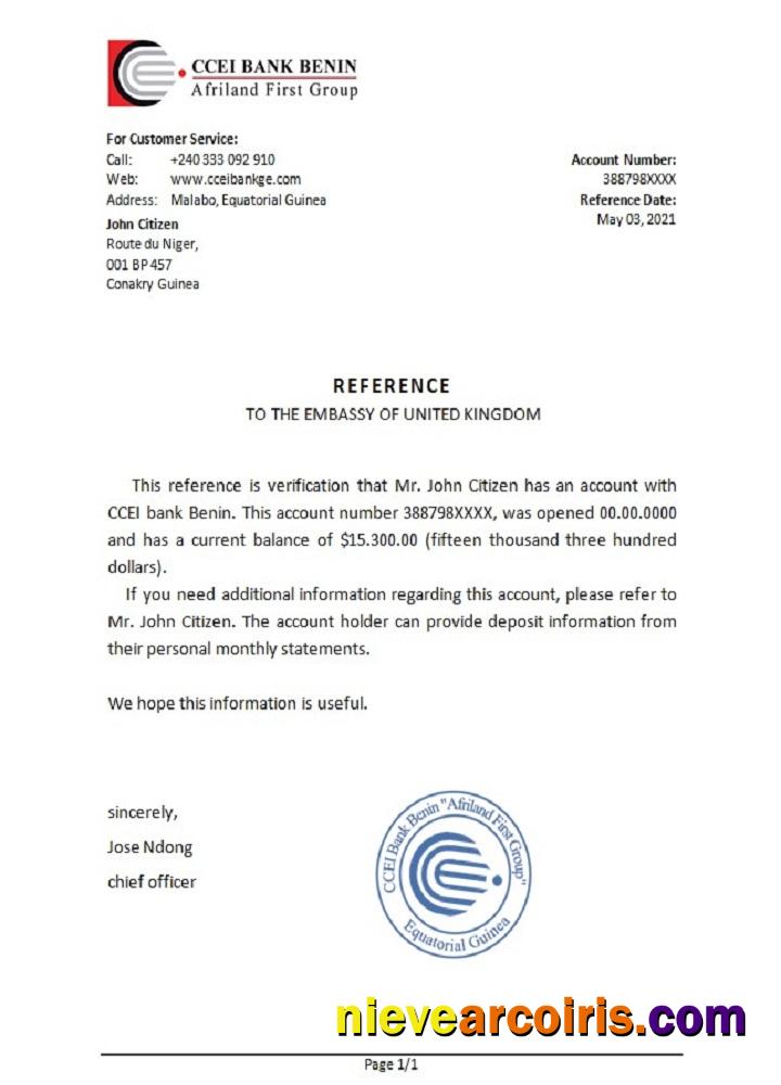Equatorial Guinea CCEI Bank Benin bank reference